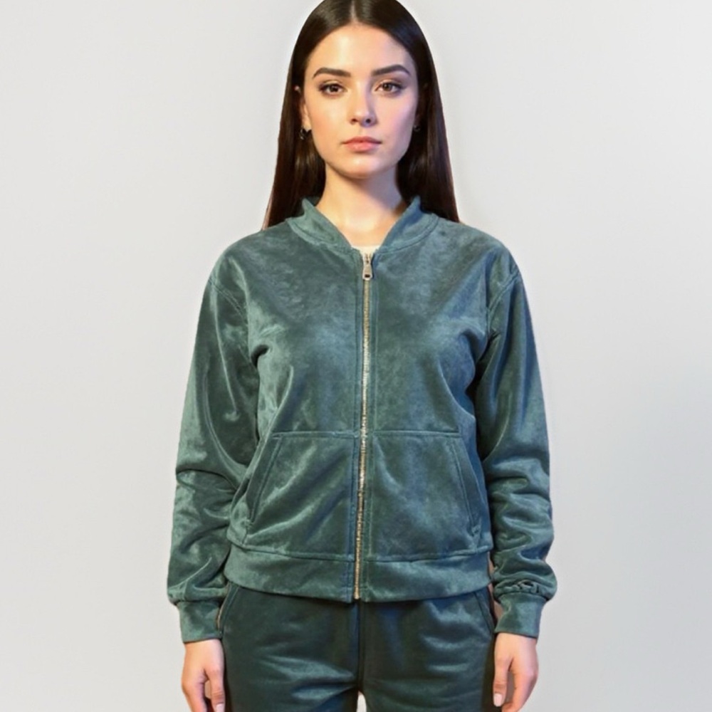 Magaschoni Velour Track Suit Womens Small Green Hoodie Athletic Sweatsuit Comfy